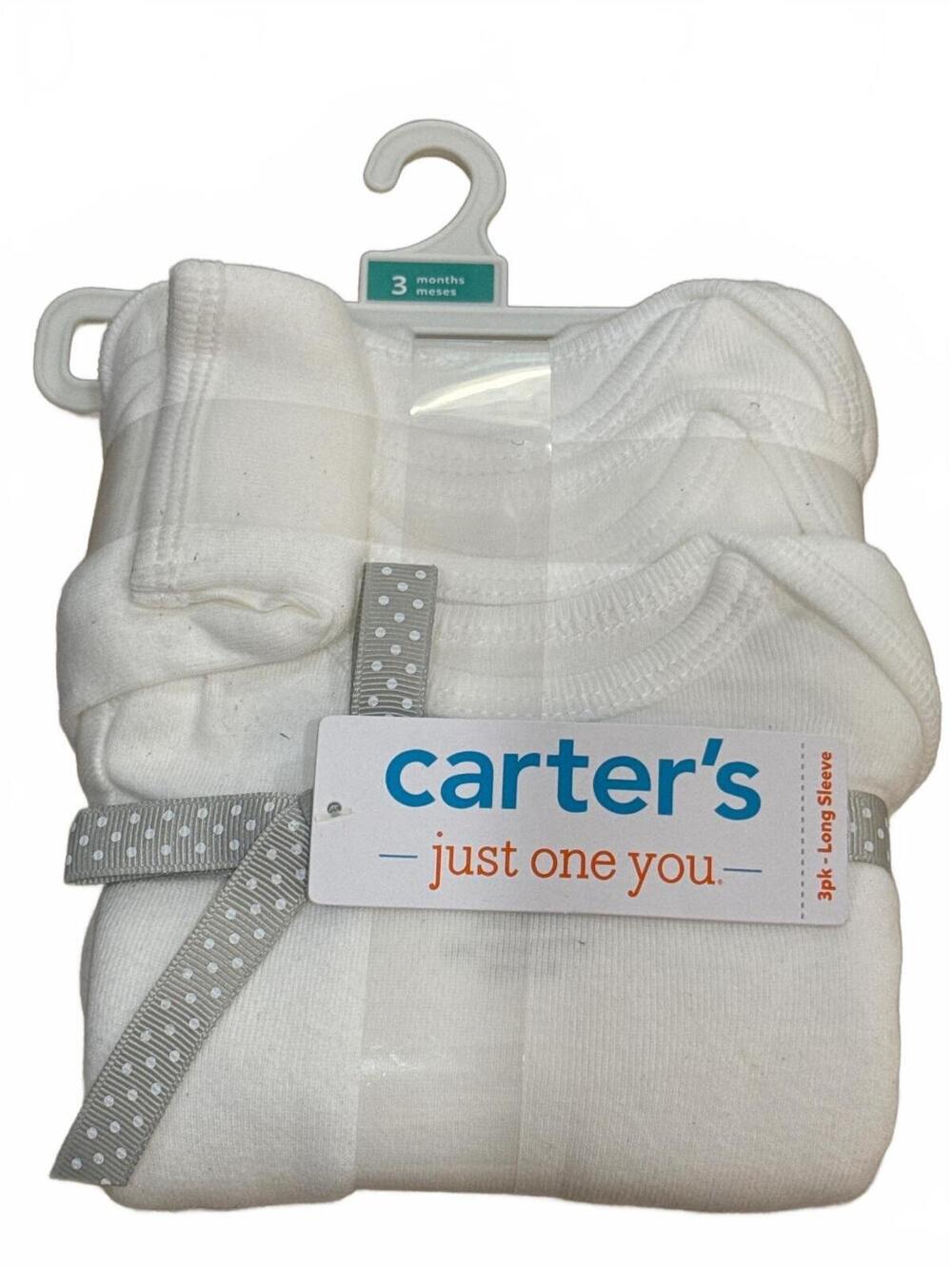 Carter’s 3-Pack Long Sleeve Bodysuits White 3M NWT